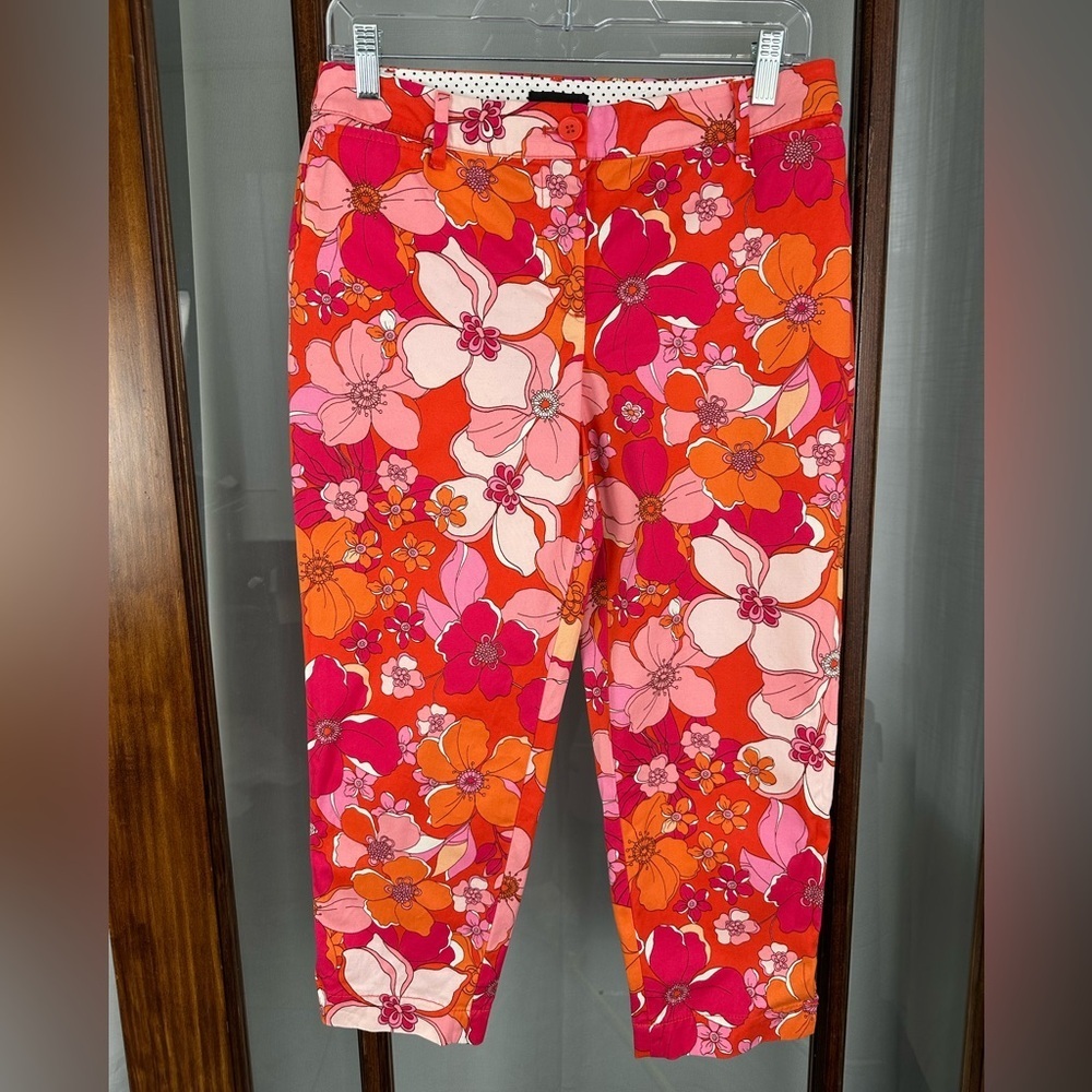 TALBOTS PERFECT CROP PANTS Wild Mod Pink Orange Floral Petites Size 4P 29/22